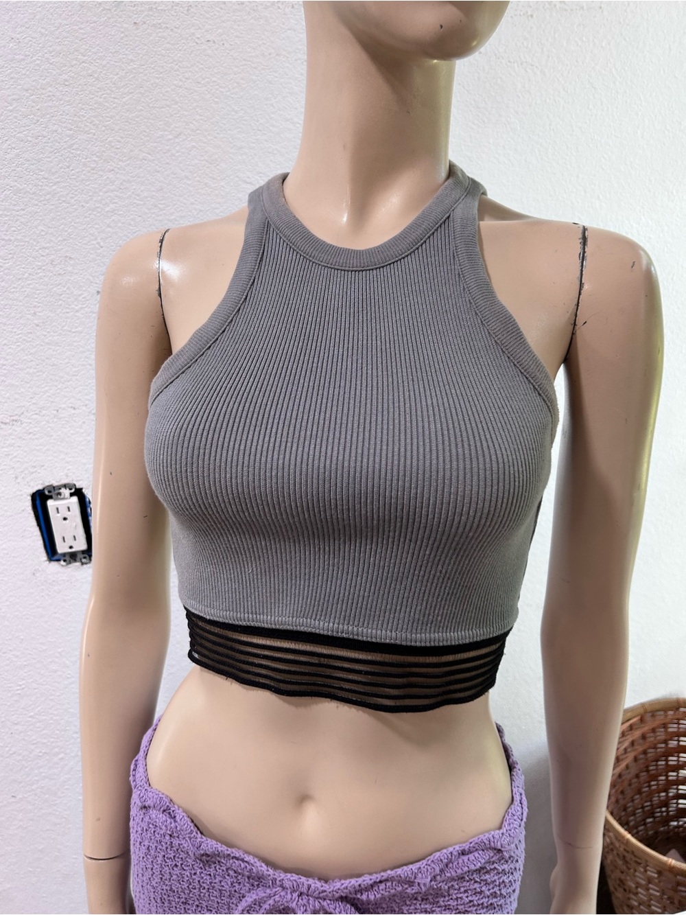 Kith Light Gray Ribbed Crewneck Top with Black Label